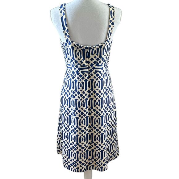 J. McLaughlin for Dillard’s Blue Cream Geometric Sleeveless A-Line Dress M - Picture 3 of 11
